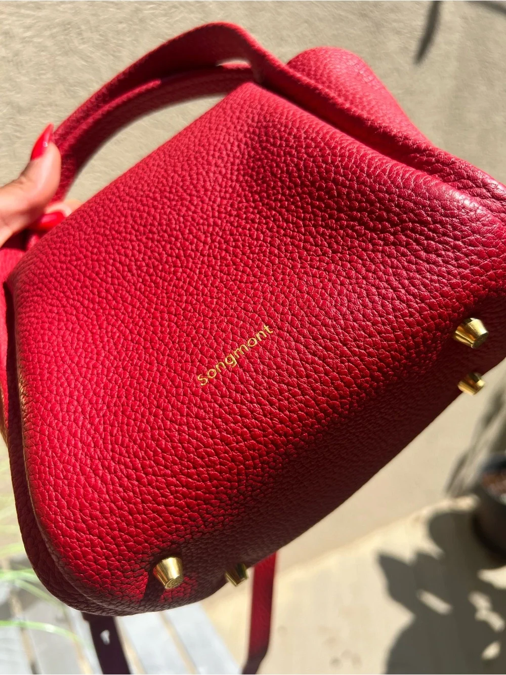 Songmont Mini Song Bag - Lucky Red Soft Leather Bucket Handbag